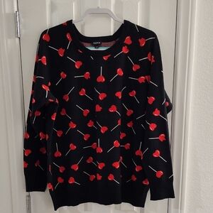 Torrid Black Sweater with Red Heart Lollipop Pattern Size 1